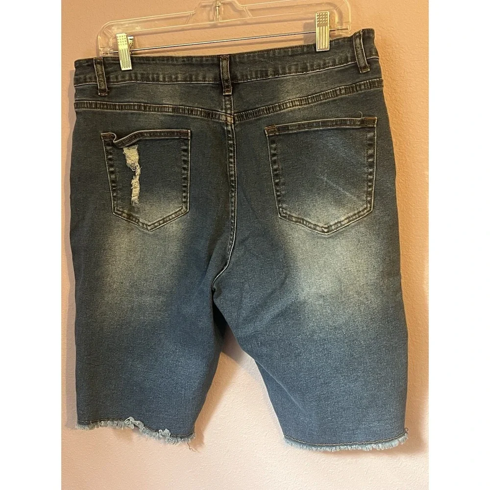Distressed Denim Long Bermuda Shorts Size XL